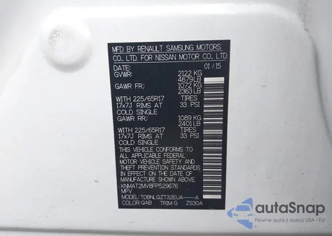 2015 Nissan Rogue Sv z USA, uszkodzony, nr VIN KNMAT2MV8FP529676